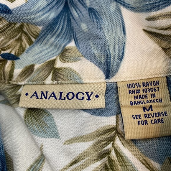 Womens Analogy  Floral Button Down Shirt Blue Ivory Collared Top Medium 100%Rayo - Picture 5 of 12